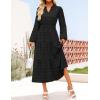 imageZESICA Womens Boho Maxi Dresses 2025 Fall V Neck Long Sleeve Swiss Dot Tiered Flowy Swing DressBlack