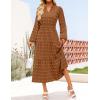 imageZESICA Womens Boho Maxi Dresses 2025 Fall V Neck Long Sleeve Swiss Dot Tiered Flowy Swing DressCaramel