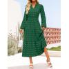 imageZESICA Womens Boho Maxi Dresses 2025 Fall V Neck Long Sleeve Swiss Dot Tiered Flowy Swing DressDarkgreen