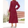 imageZESICA Womens Boho Maxi Dresses 2025 Fall V Neck Long Sleeve Swiss Dot Tiered Flowy Swing DressWine Red