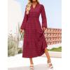 imageZESICA Womens Boho Maxi Dresses 2025 Fall V Neck Long Sleeve Swiss Dot Tiered Flowy Swing DressWine Red