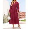 imageZESICA Womens Boho Maxi Dresses 2025 Fall V Neck Long Sleeve Swiss Dot Tiered Flowy Swing DressWine Red