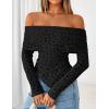 imageZESICA Womens Fall Floral Off Shoulder Tops 2025 Mesh Long Sleeve Shirts Asymmetrical Ruched Tee Blouses Trendy OutfitsBlack