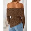 imageZESICA Womens Fall Floral Off Shoulder Tops 2025 Mesh Long Sleeve Shirts Asymmetrical Ruched Tee Blouses Trendy OutfitsCoffee