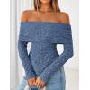 imageZESICA Womens Fall Floral Off Shoulder Tops 2025 Mesh Long Sleeve Shirts Asymmetrical Ruched Tee Blouses Trendy OutfitsDustyblue