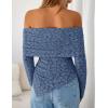 imageZESICA Womens Fall Floral Off Shoulder Tops 2025 Mesh Long Sleeve Shirts Asymmetrical Ruched Tee Blouses Trendy OutfitsDustyblue