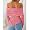 imageZESICA Womens Fall Floral Off Shoulder Tops 2025 Mesh Long Sleeve Shirts Asymmetrical Ruched Tee Blouses Trendy OutfitsPink