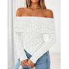 imageZESICA Womens Fall Floral Off Shoulder Tops 2025 Mesh Long Sleeve Shirts Asymmetrical Ruched Tee Blouses Trendy OutfitsWhite