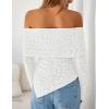 imageZESICA Womens Fall Floral Off Shoulder Tops 2025 Mesh Long Sleeve Shirts Asymmetrical Ruched Tee Blouses Trendy OutfitsWhite