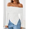 imageZESICA Womens Fall Floral Off Shoulder Tops 2025 Mesh Long Sleeve Shirts Asymmetrical Ruched Tee Blouses Trendy OutfitsWhite