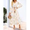 imageZESICA Womens Fall Long Sleeve Floral Boho Dress 2025 Casual V Neck ALine Flowy Wedding Guest Maxi DressesApricot