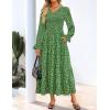 imageZESICA Womens Fall Long Sleeve Floral Boho Dress 2025 Casual V Neck ALine Flowy Wedding Guest Maxi DressesGreen