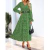 imageZESICA Womens Fall Long Sleeve Floral Boho Dress 2025 Casual V Neck ALine Flowy Wedding Guest Maxi DressesGreen