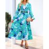 imageZESICA Womens Fall Long Sleeve Floral Boho Dress 2025 Casual V Neck ALine Flowy Wedding Guest Maxi DressesLake Blue