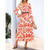 imageZESICA Womens Fall Long Sleeve Floral Boho Dress 2025 Casual V Neck ALine Flowy Wedding Guest Maxi DressesOrange