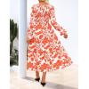 imageZESICA Womens Fall Long Sleeve Floral Boho Dress 2025 Casual V Neck ALine Flowy Wedding Guest Maxi DressesOrange
