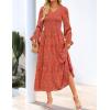 imageZESICA Womens Fall Long Sleeve Floral Boho Dress 2025 Casual V Neck ALine Flowy Wedding Guest Maxi DressesRust