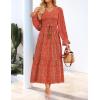 imageZESICA Womens Fall Long Sleeve Floral Boho Dress 2025 Casual V Neck ALine Flowy Wedding Guest Maxi DressesRust