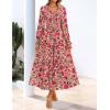 imageZESICA Womens Fall Long Sleeve Floral Boho Dress 2025 Casual V Neck ALine Flowy Wedding Guest Maxi DressesVintage Pink