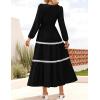 imageZESICA Womens Fall Long Sleeve Maxi Dresses 2025 Casual Crewneck Smocked A Line Tiered Flowy Wedding Guest Long DressBlack