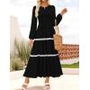 imageZESICA Womens Fall Long Sleeve Maxi Dresses 2025 Casual Crewneck Smocked A Line Tiered Flowy Wedding Guest Long DressBlack
