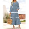 imageZESICA Womens Fall Long Sleeve Maxi Dresses 2025 Casual Crewneck Smocked A Line Tiered Flowy Wedding Guest Long DressDusty Blue