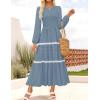 imageZESICA Womens Fall Long Sleeve Maxi Dresses 2025 Casual Crewneck Smocked A Line Tiered Flowy Wedding Guest Long DressDusty Blue