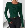imageZESICA Womens Fall Long Sleeve Tops 2025 Casual Crewneck Ruched Shirts Slim Fit Going Out Y2K BlousesGreen