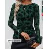 imageZESICA Womens Floral Long Sleeve Shirts 2025 Fall Boat Neck Ruched Tops Slim Fitted Asymmetrical Going Out BlousesGreen