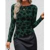 imageZESICA Womens Floral Long Sleeve Shirts 2025 Fall Boat Neck Ruched Tops Slim Fitted Asymmetrical Going Out BlousesGreen
