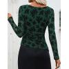 imageZESICA Womens Floral Long Sleeve Shirts 2025 Fall Boat Neck Ruched Tops Slim Fitted Asymmetrical Going Out BlousesGreen