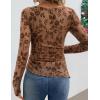 imageZESICA Womens Floral Long Sleeve Shirts 2025 Fall Boat Neck Ruched Tops Slim Fitted Asymmetrical Going Out BlousesKhaki