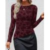imageZESICA Womens Floral Long Sleeve Shirts 2025 Fall Boat Neck Ruched Tops Slim Fitted Asymmetrical Going Out BlousesWine