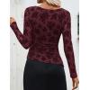 imageZESICA Womens Floral Long Sleeve Shirts 2025 Fall Boat Neck Ruched Tops Slim Fitted Asymmetrical Going Out BlousesWine