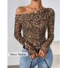 imageZESICA Womens Floral Off Shoulder Long Sleeve Tops 2025 Fall Mesh Ruched Fitted Trendy Going Out Shirts BlousesLeopardbrown