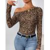 imageZESICA Womens Floral Off Shoulder Long Sleeve Tops 2025 Fall Mesh Ruched Fitted Trendy Going Out Shirts BlousesLeopardbrown