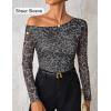 imageZESICA Womens Floral Off Shoulder Long Sleeve Tops 2025 Fall Mesh Ruched Fitted Trendy Going Out Shirts BlousesLeopardgray