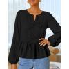 imageZESICA Womens Long Sleeve Babydoll Tops Crewneck Tie Front Casual Loose Ruffle Flowy Peplum Shirts 2025 Fall BlousesBlack