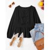 imageZESICA Womens Long Sleeve Babydoll Tops Crewneck Tie Front Casual Loose Ruffle Flowy Peplum Shirts 2025 Fall BlousesBlack