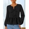 imageZESICA Womens Long Sleeve Babydoll Tops Crewneck Tie Front Casual Loose Ruffle Flowy Peplum Shirts 2025 Fall BlousesBlack