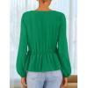 imageZESICA Womens Long Sleeve Babydoll Tops Crewneck Tie Front Casual Loose Ruffle Flowy Peplum Shirts 2025 Fall BlousesGreen