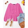 imageZESICA Womens Long Sleeve Babydoll Tops Crewneck Tie Front Casual Loose Ruffle Flowy Peplum Shirts 2025 Fall BlousesHot Pink