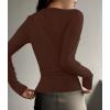 imageZESICA Womens Long Sleeve Button Ribbed Shirts Spring Scoop Neck Casual Henly TopsCoffee