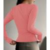 imageZESICA Womens Long Sleeve Button Ribbed Shirts Spring Scoop Neck Casual Henly TopsCoralred