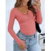 imageZESICA Womens Long Sleeve Button Ribbed Shirts Spring Scoop Neck Casual Henly TopsCoralred