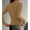 imageZESICA Womens Long Sleeve Button Ribbed Shirts Spring Scoop Neck Casual Henly TopsKhaki