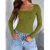 imageZESICA Womens Long Sleeve Button Ribbed Shirts Spring Scoop Neck Casual Henly TopsOlive