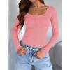 imageZESICA Womens Long Sleeve Button Ribbed Shirts Spring Scoop Neck Casual Henly TopsPink