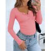 imageZESICA Womens Long Sleeve Button Ribbed Shirts Spring Scoop Neck Casual Henly TopsPink