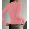 imageZESICA Womens Long Sleeve Button Ribbed Shirts Spring Scoop Neck Casual Henly TopsPink